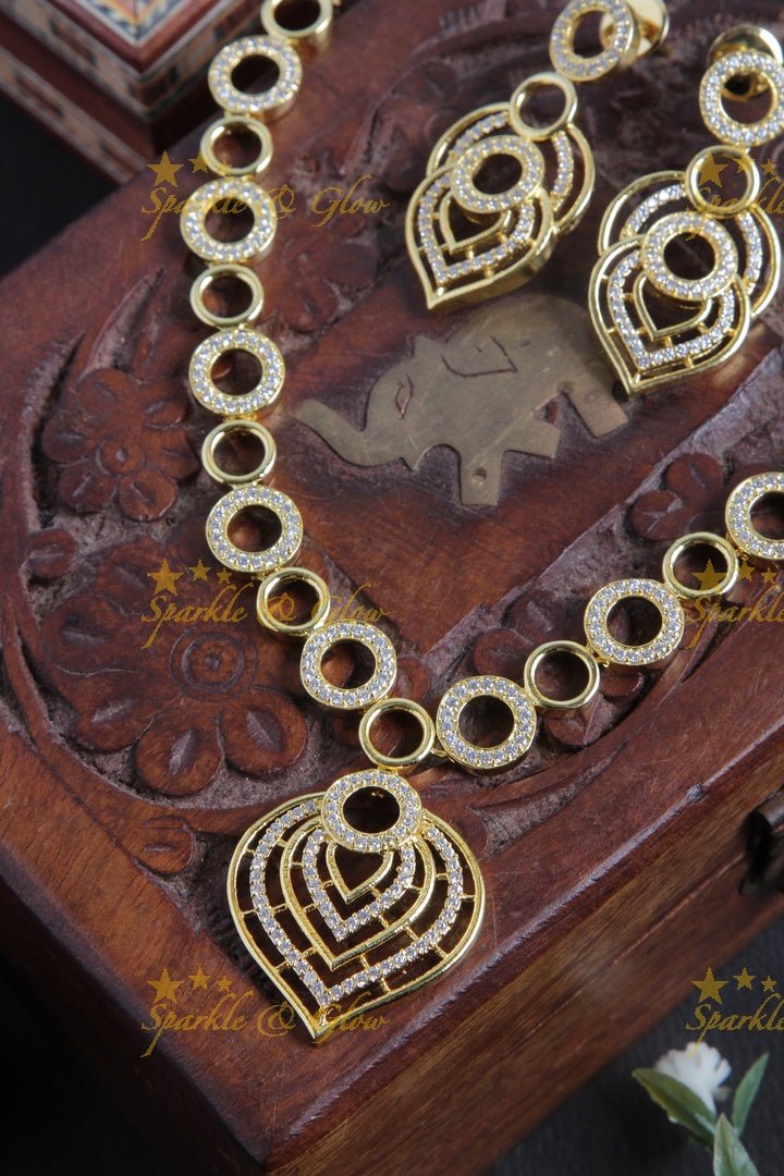 Gold finish ball design AD stone necklace - Sparkle and Glow - Back Thread - 