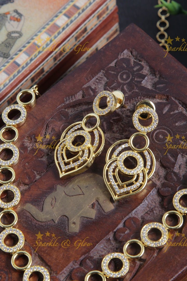 Gold finish ball design AD stone necklace - Sparkle and Glow - Back Thread - 