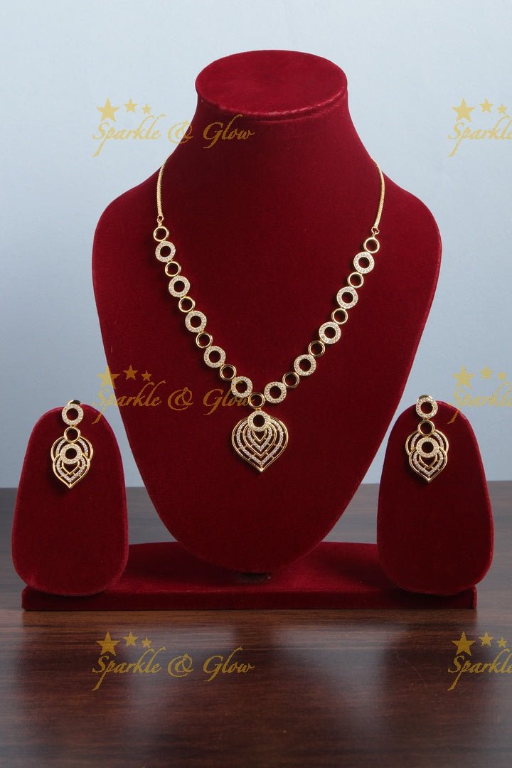 Gold finish ball design AD stone necklace - Sparkle and Glow - Back Thread - 