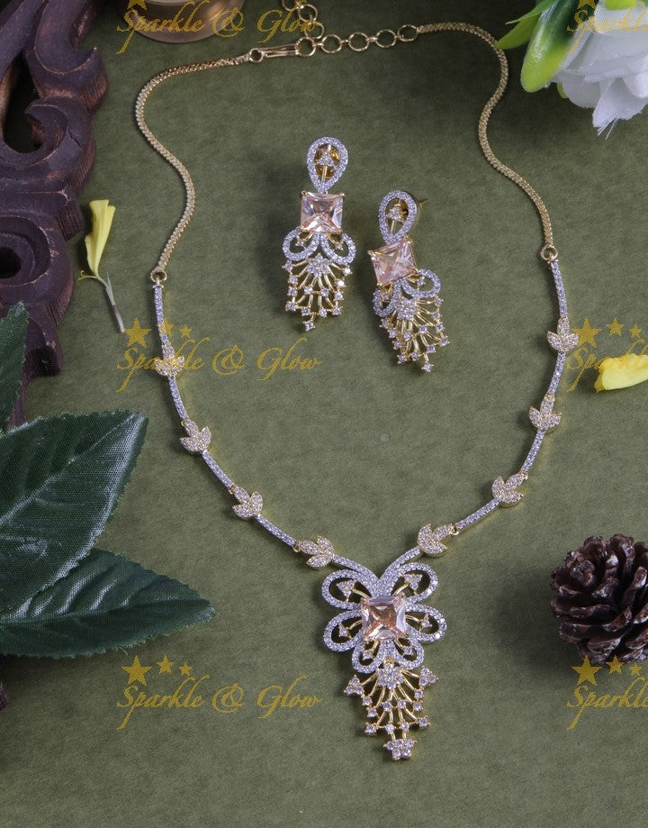 Floral leaf design AD stone necklace