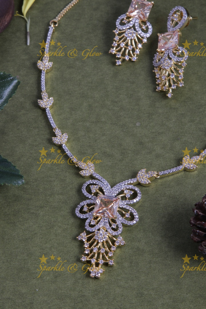 Floral leaf design AD stone necklace