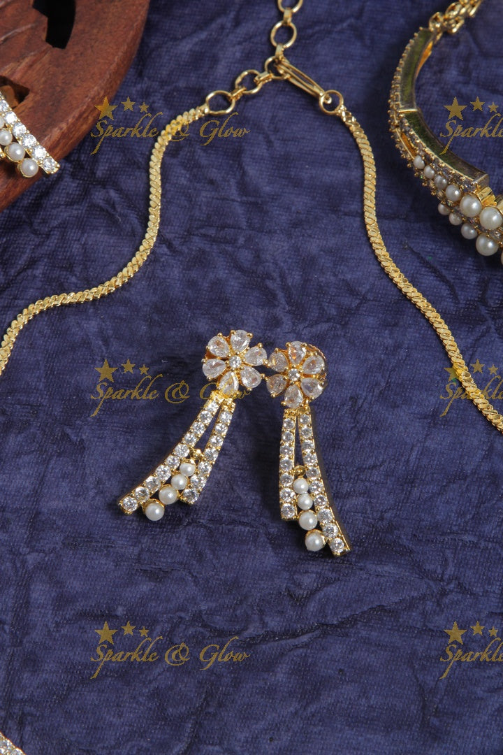 Two layer peal AD stone necklace with bracelet and ring