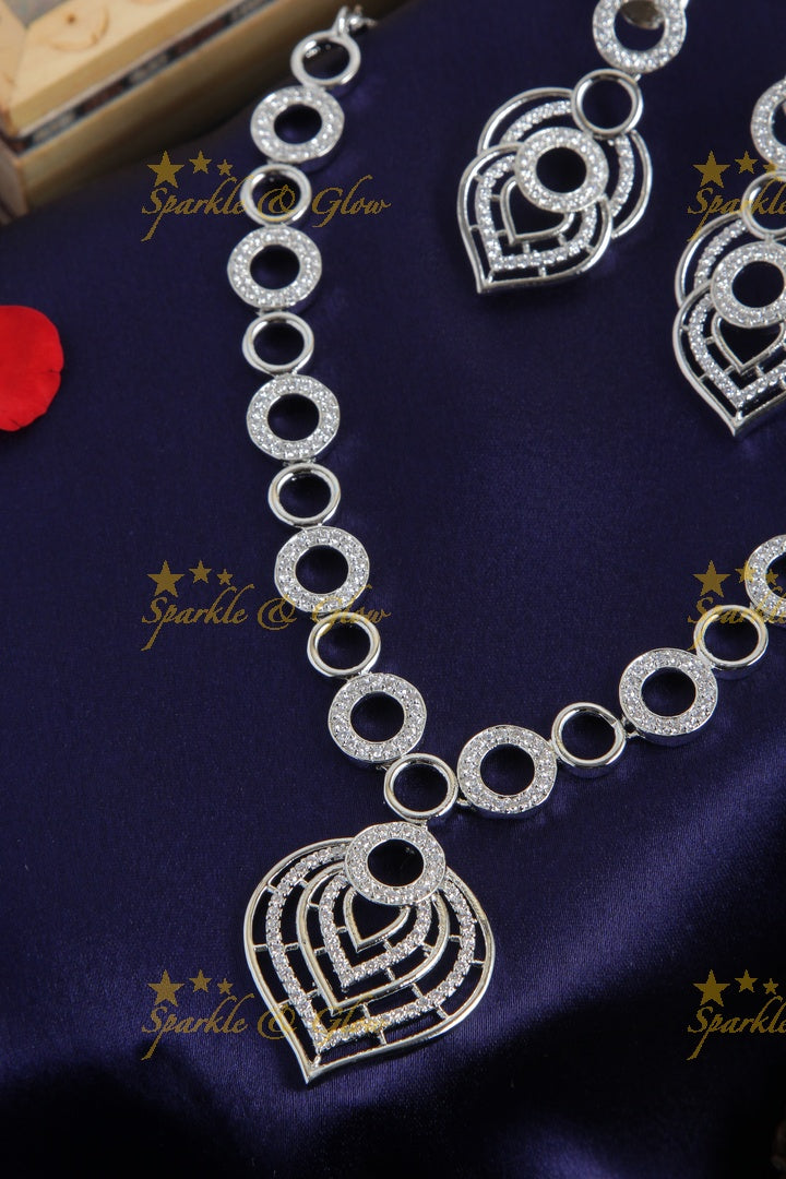 Silver finish ball design AD stone necklace