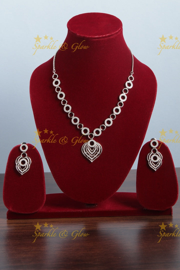 Silver finish ball design AD stone necklace