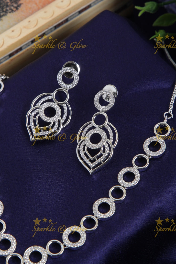 Silver finish ball design AD stone necklace