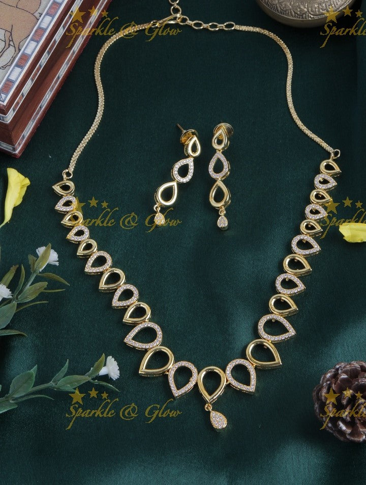 Beautiful drop design AD stone short necklace