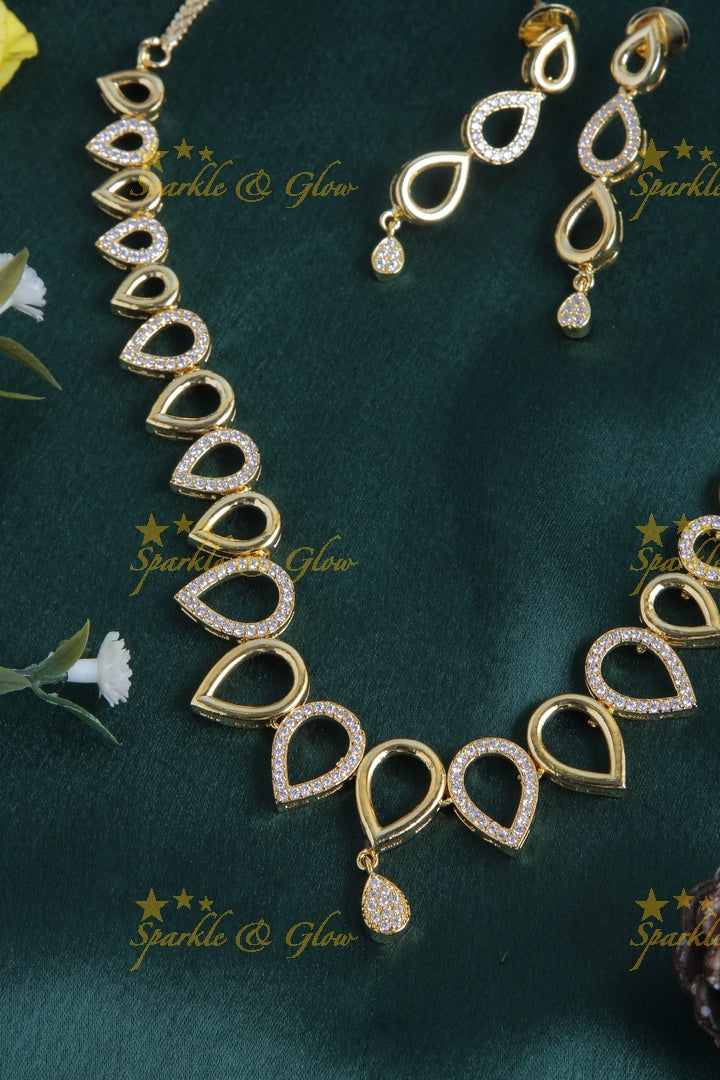 Beautiful drop design AD stone short necklace