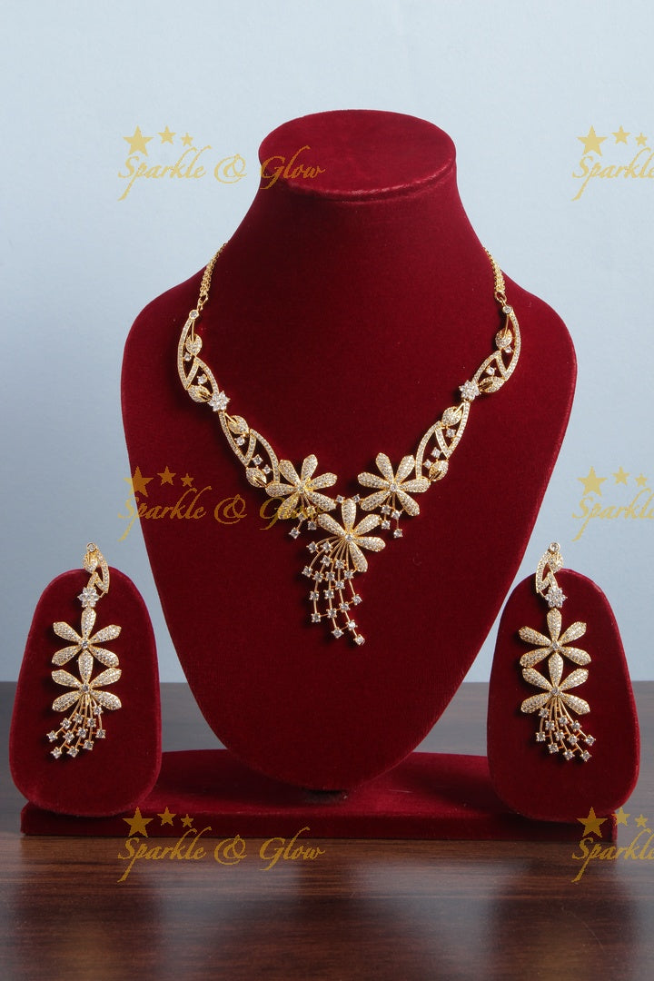 Beautiful floral dual polish gold stone AD necklace