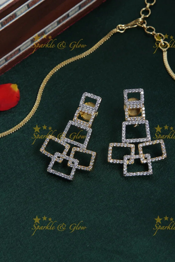 Beautiful dual shade rectange stone design AD necklace - Sparkle and Glow