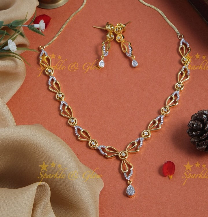 Intricate unique silver heart shape design AD necklace