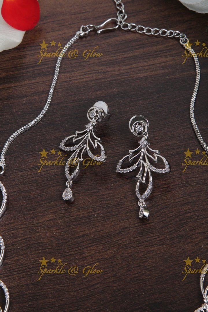 Intricate unique silver heart shape design AD necklace