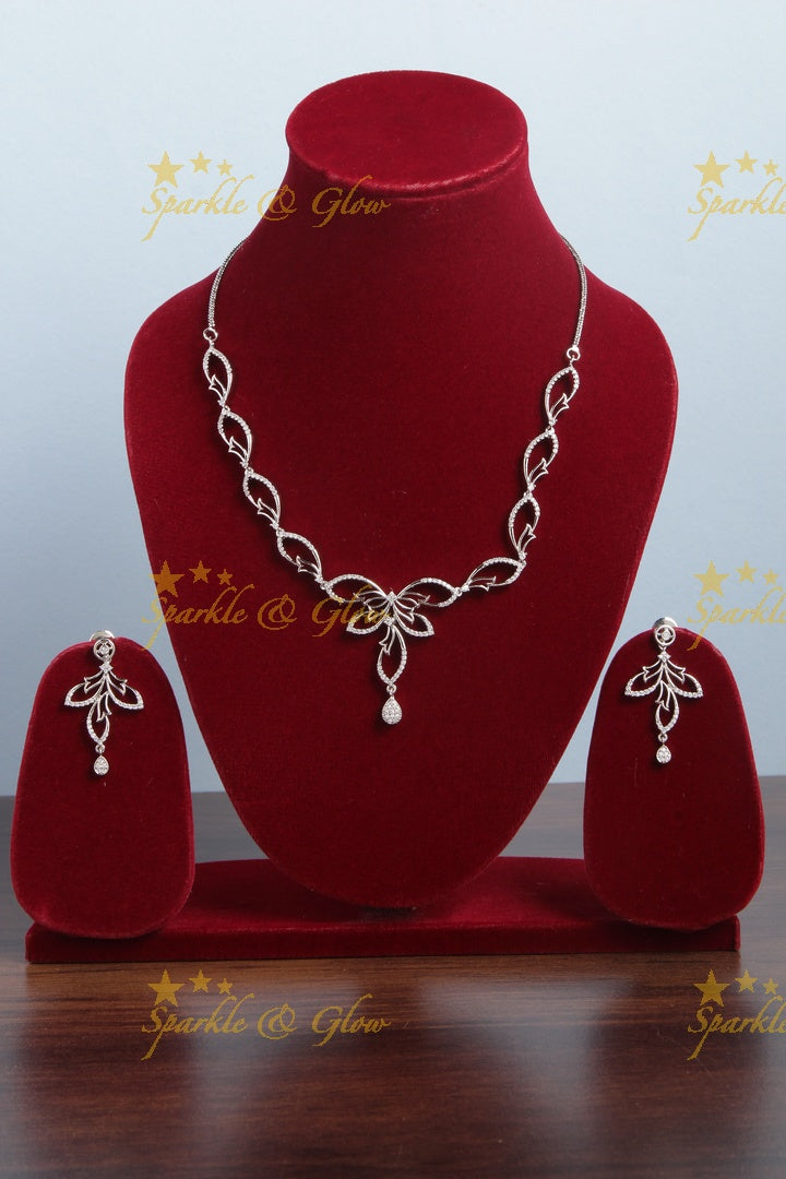 Intricate unique silver heart shape design AD necklace