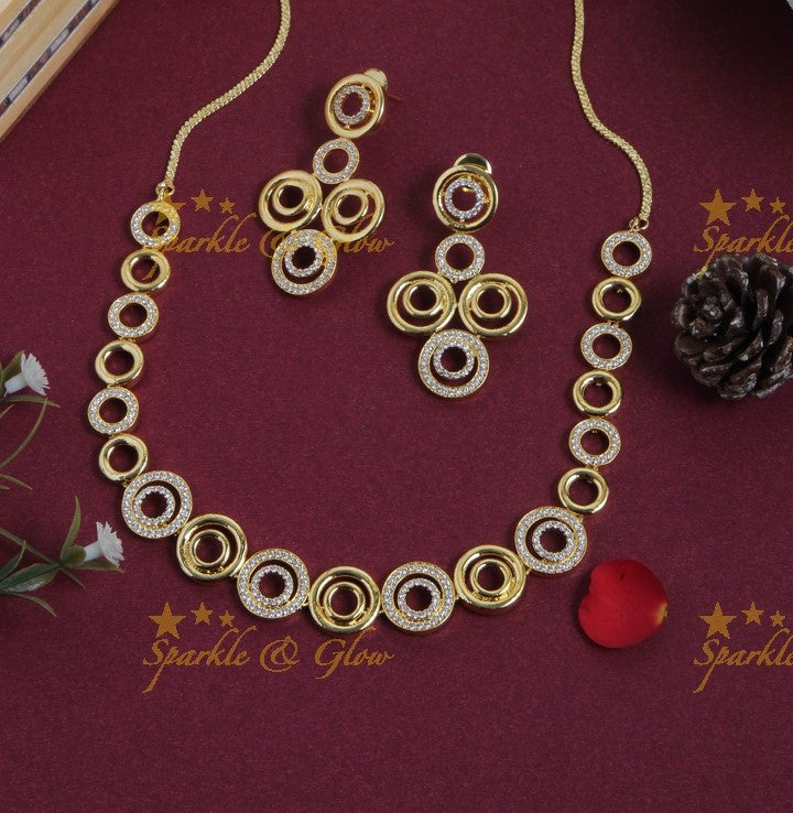 Beautiful two circle design AD stone short necklace
