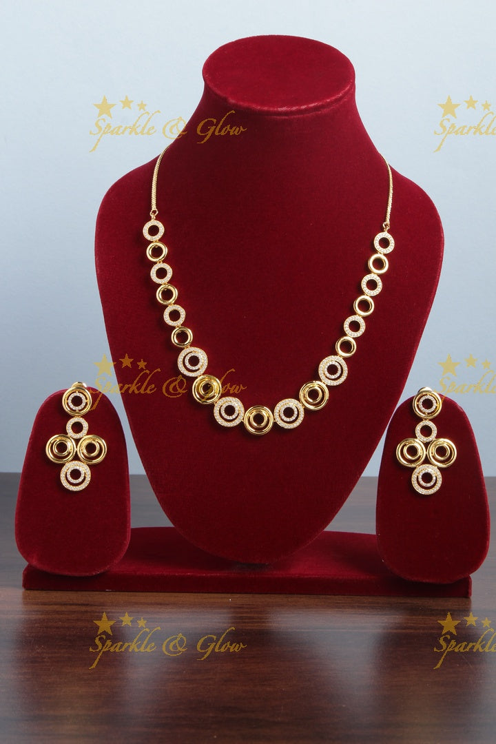 Beautiful two circle design AD stone short necklace