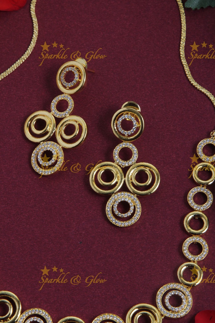 Beautiful two circle design AD stone short necklace