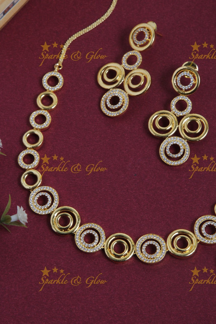 Beautiful two circle design AD stone short necklace