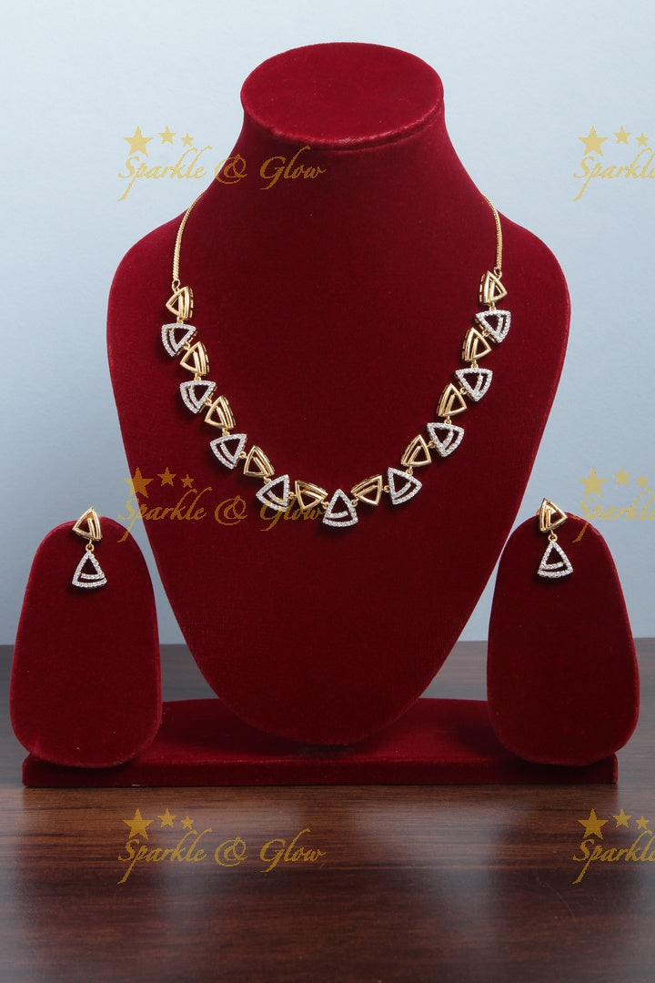 Beautiful triangle dual shade design AD short necklace
