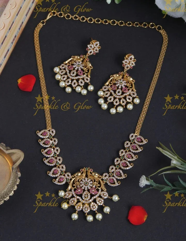 Premium Matt mango peacock design choker - Sparkle and Glow