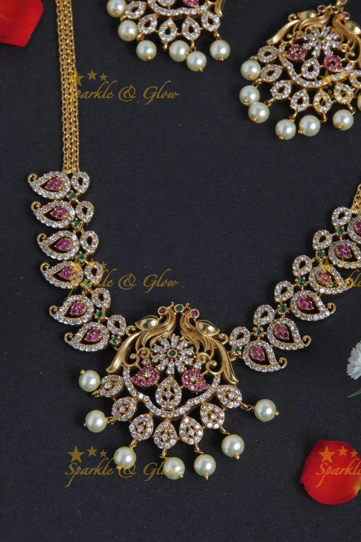 Premium Matt mango peacock design choker - Sparkle and Glow