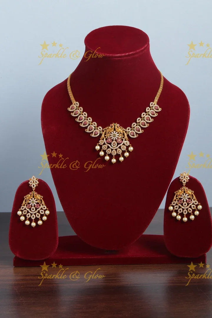 Premium Matt mango peacock design choker - Sparkle and Glow