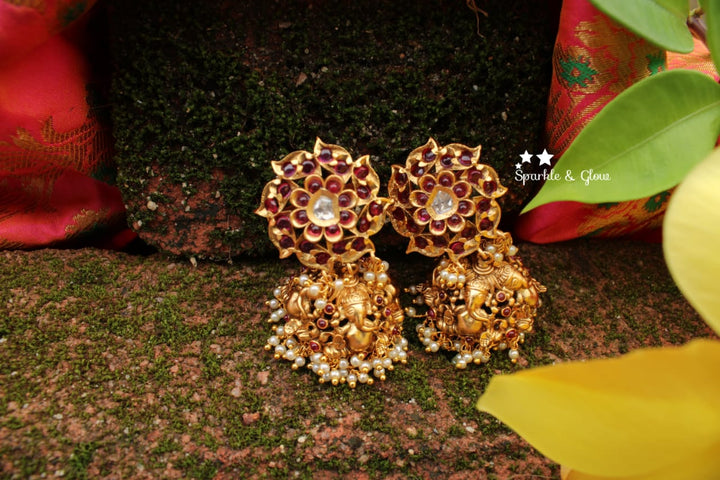 Ganesha carved kemp stones premium quality jhumukas