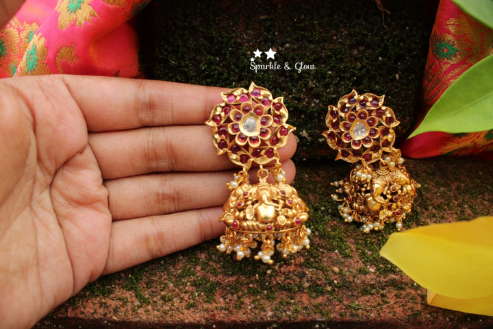 Ganesha carved kemp stones premium quality jhumukas