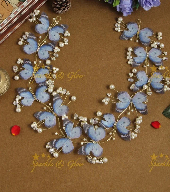 Beautiful butterfly blue shade pearl hair accessory - Sparkle and Glow