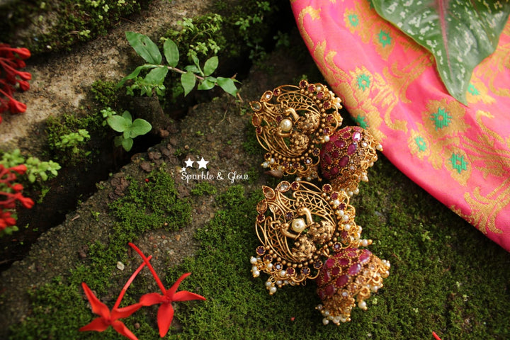 Peacock antique jhumukas with semi precious stones