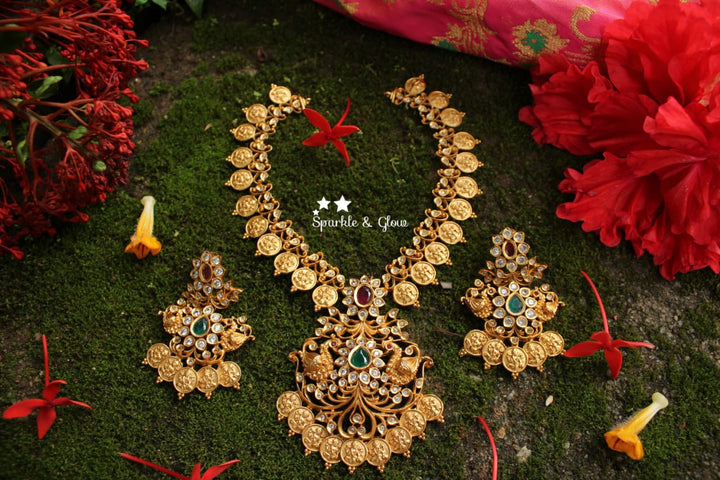 Peacock coin neckset with cz stones