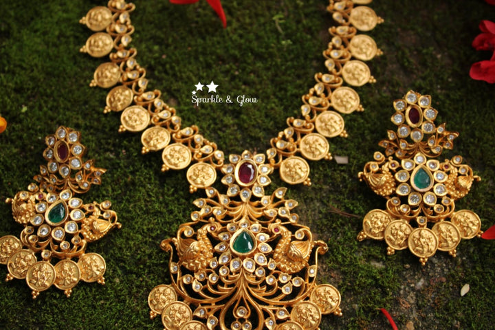 Peacock coin neckset with cz stones