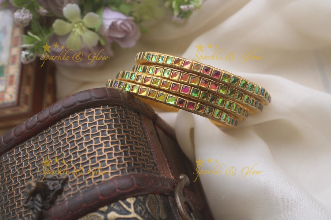 Silk thread kundan square stone bangle set of four - Multi