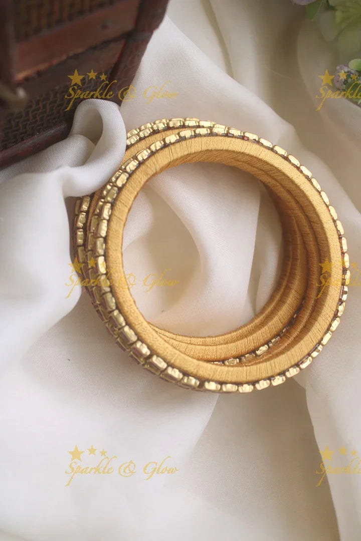 Fluorescent Yellow Kundan Silk Thread Bangle Set- One hand