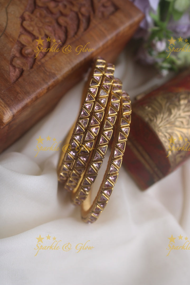 Silk thread kundan traingle shape stone bangle set of four
