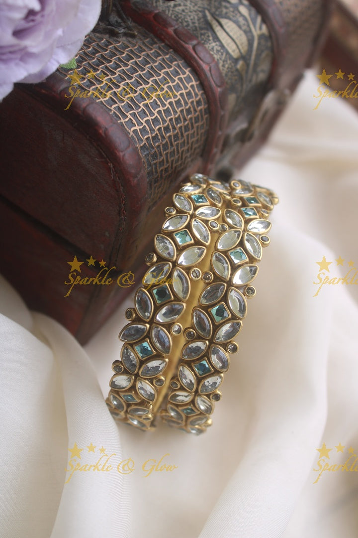 Silk thread flower design bangle a pair - White