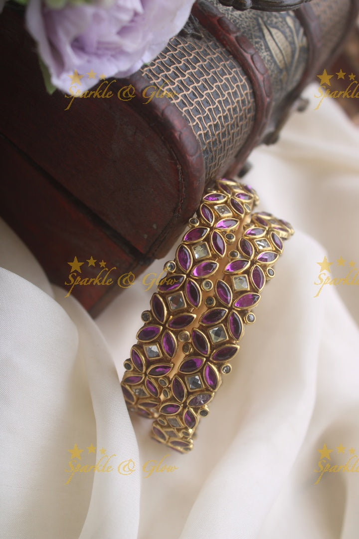 Silk thread flower design bangle a pair - Purple