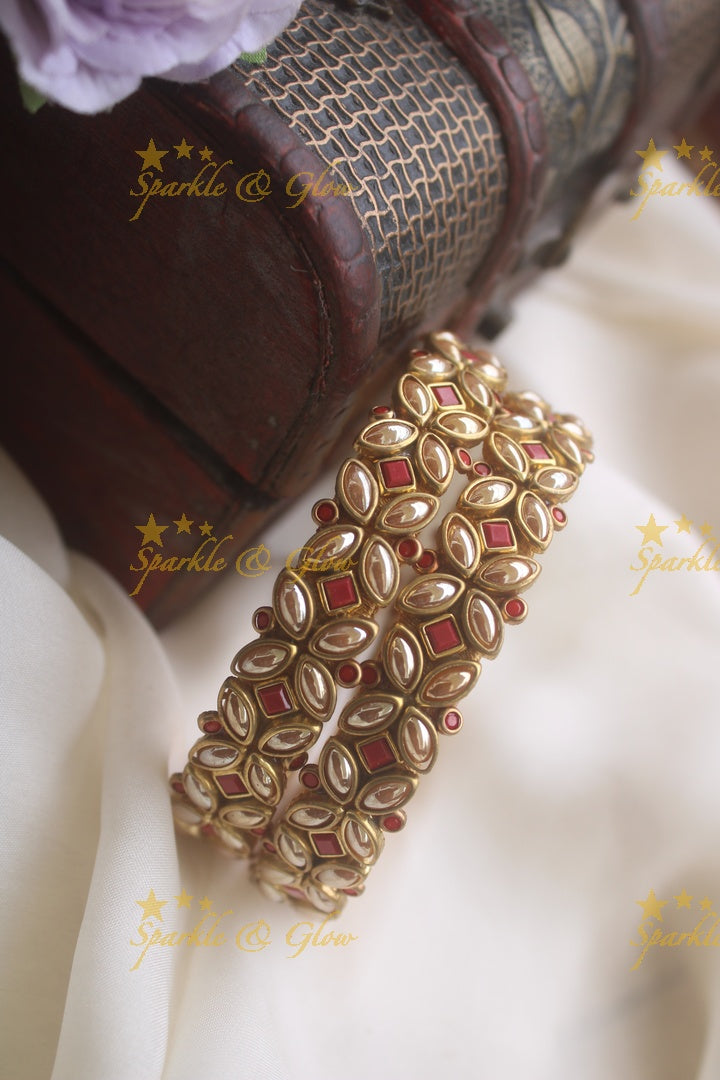 Silk thread flower design bangle a pair - White