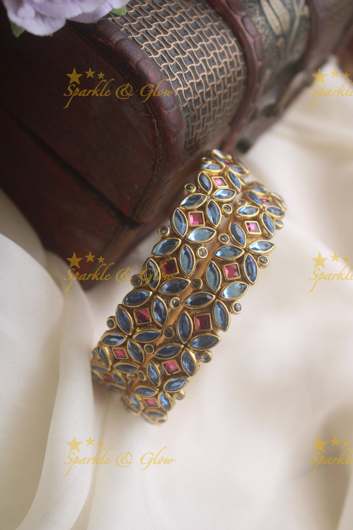 Silk thread flower design bangle a pair - White