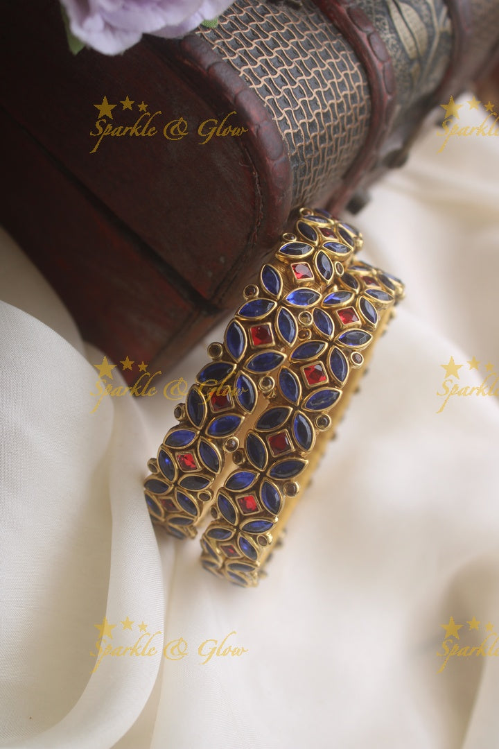 Silk thread flower design bangle a pair - White