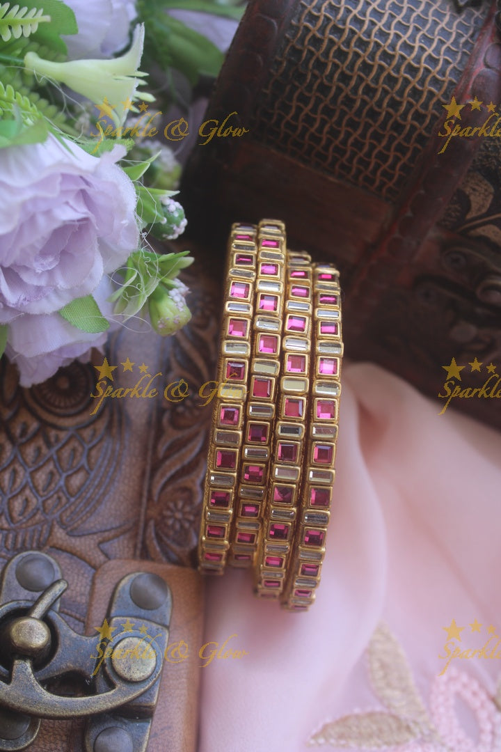 Square and rectangle shape kundan stones silk thread bangle