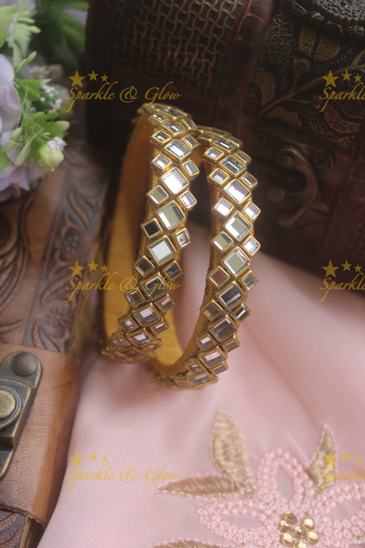 Diamond Shaped kundan stones silk thread bangle - a pair - Multi