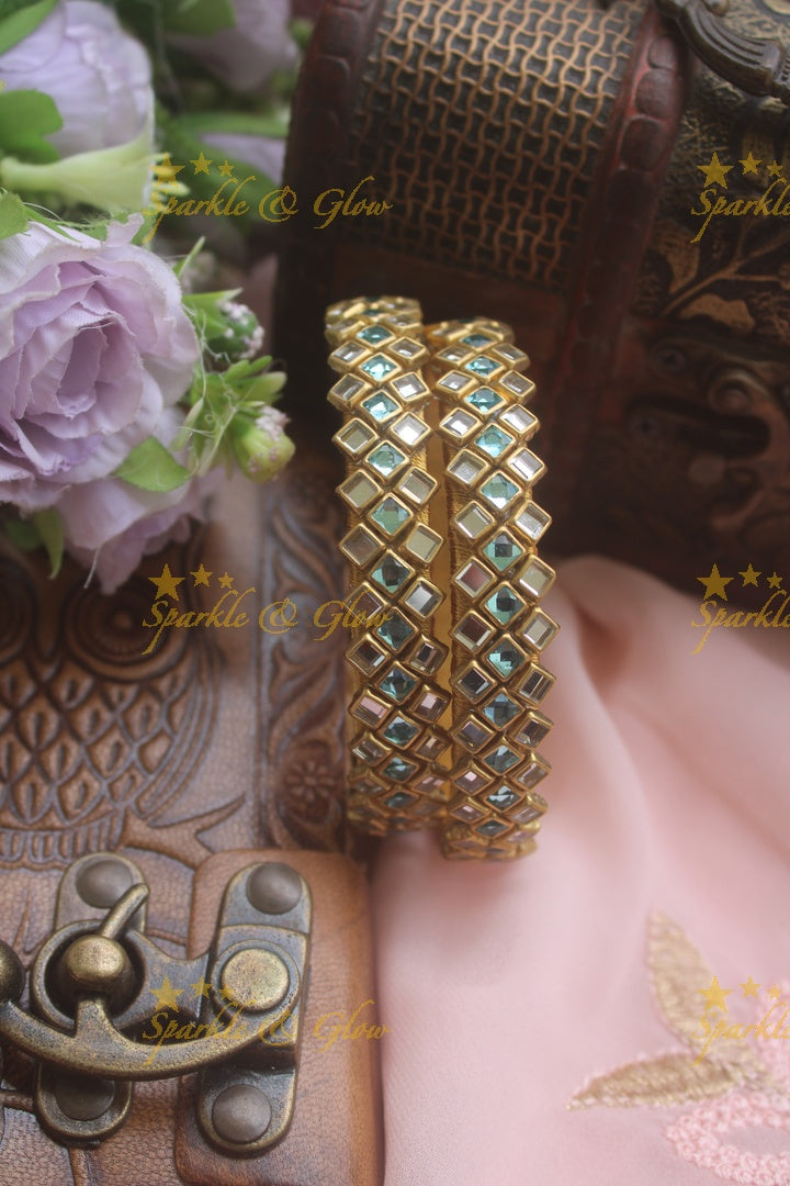Diamond Shaped kundan stones silk thread bangle - a pair - Multi