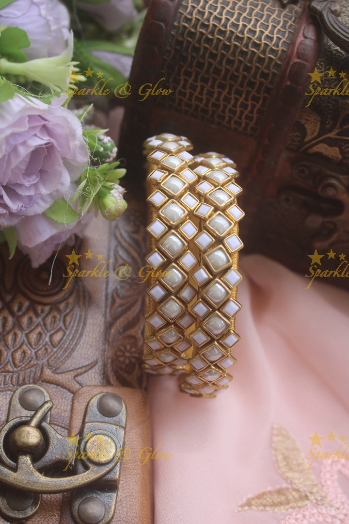 Diamond Shaped kundan stones silk thread bangle - a pair - Multi
