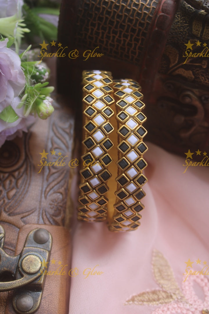 Diamond Shaped kundan stones silk thread bangle - a pair - Multi