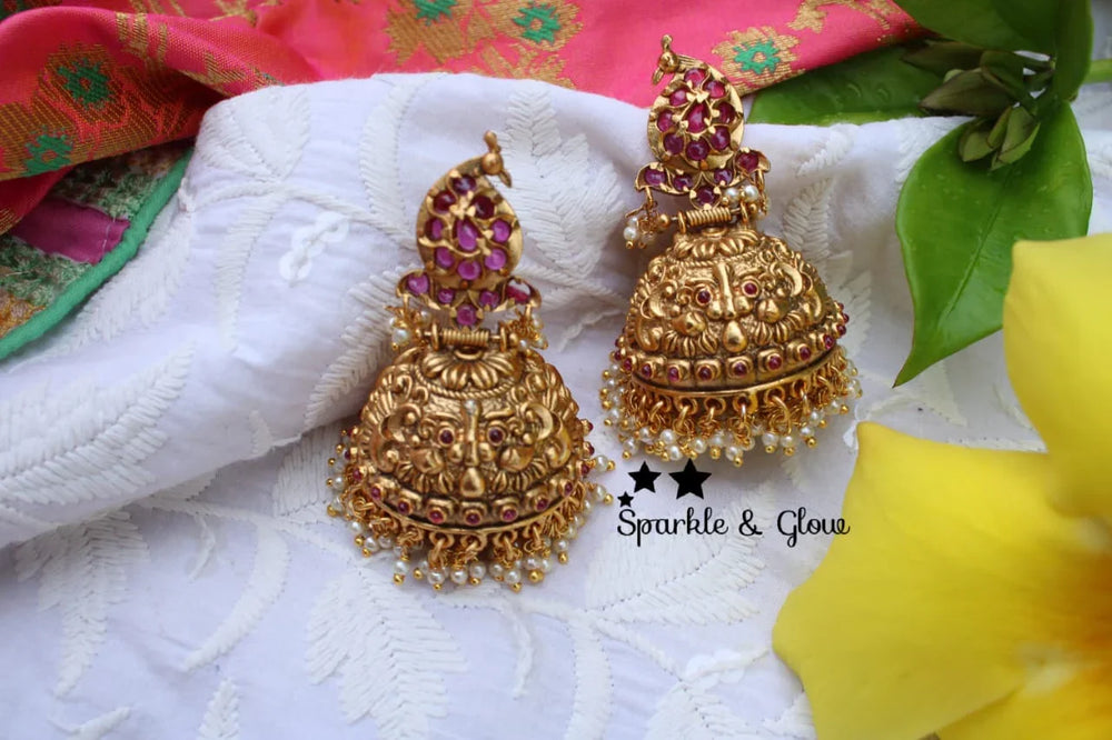 Mango studded intricately carved premium quality jhumukas - Sparkle and Glow
