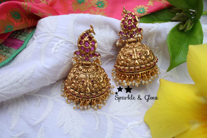 Mango studded intricately carved premium quality jhumukas