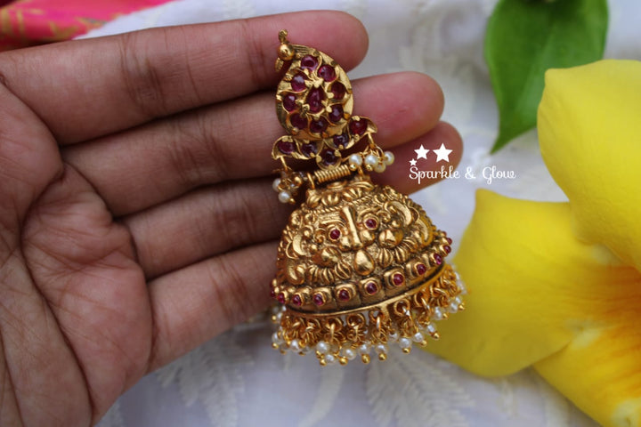 Mango studded intricately carved premium quality jhumukas