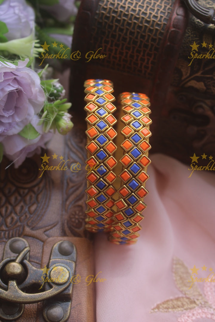 Diamond Shaped kundan stones silk thread bangle - a pair - Multi