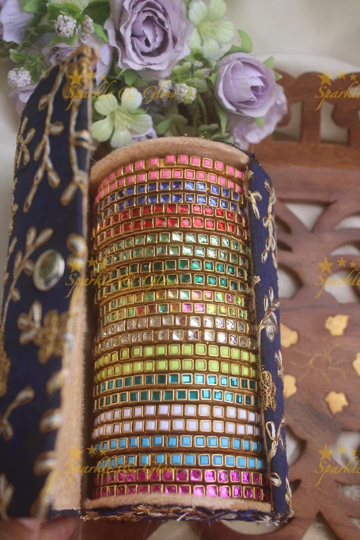 Kundan stone square shaped silk thread bangles one dozen for return gifts - Sparkle and Glow