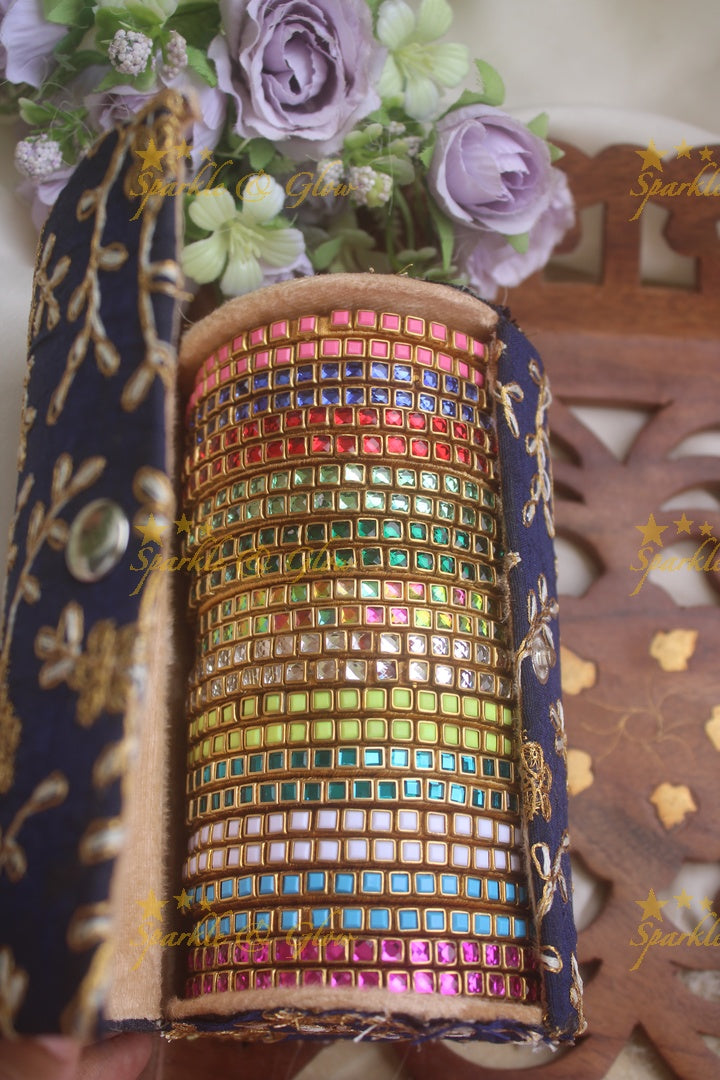 Kundan stone square shaped silk thread bangles one dozen for return gifts
