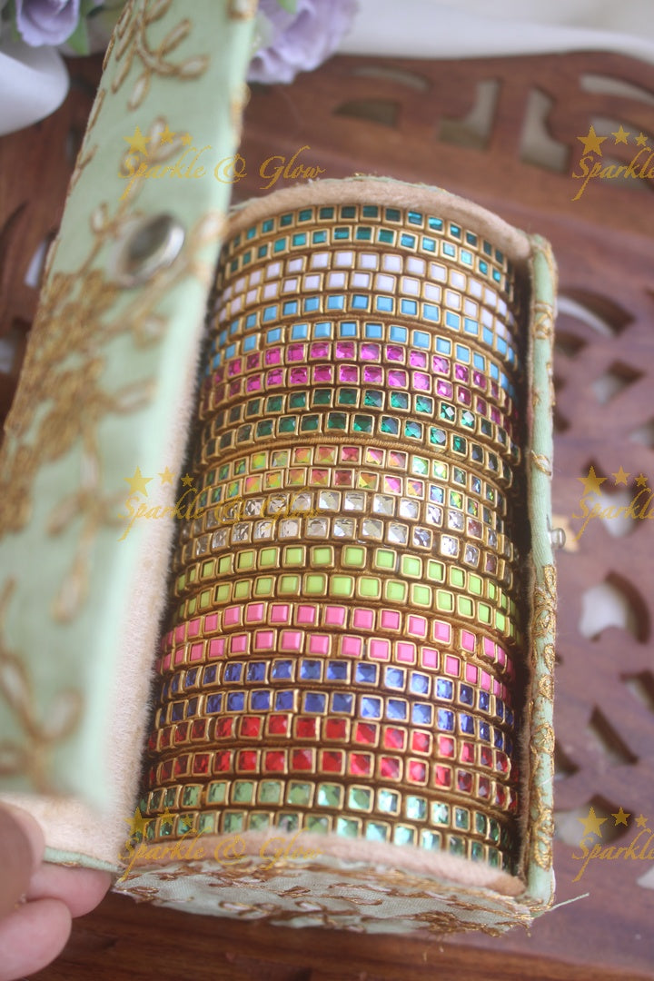 Kundan stone square shaped silk thread bangles one dozen for return gifts